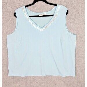 Cato Woman Shell Tank  Sz 18-20W Sleeveless V Neck Silver Embellished Neckline